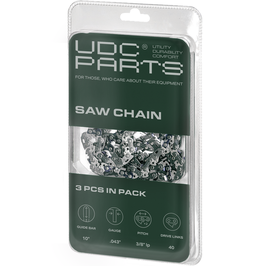 UDC Parts 10 Inch Chainsaw Chain, 3/8" Pitch, 043 Gauge, 40 DL, Replace R40, For Ryobi Cordless Pole Saw 18v chainsaw TP26, TP30, P540 - P547, CS1800 S20500, Makita Craftsman and More - 3 Pack