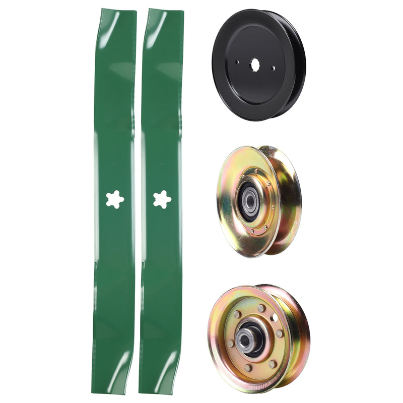  UDC Parts Mower Kit / Pulley 127783 + Pulley 129861 + Pulley 173437 + 2 Pack Blades 134149 / Fits Husqvarna LT150 LT16542 LT18542 LTH120 LTH130 LTH1342 LTH1542 LTH18542 LTHK1342 R316T AWD YT130 YT150