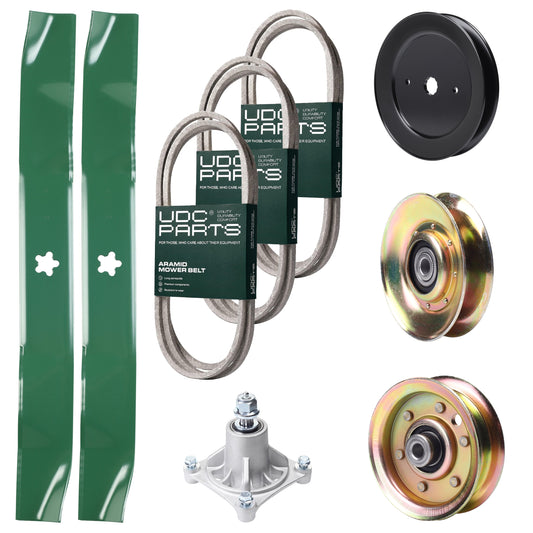 Bulk Lawn Mower Pulleys -  UDC Parts Mower Kit / Belt 140294 + Belt 174368 + Belt 180808 + Pulley 127783 + Pulley 129861 + Pulley 173437 + Spindle 532174356 + 2 Pack Blades 134149 / Fits Jonsered LT2122A2