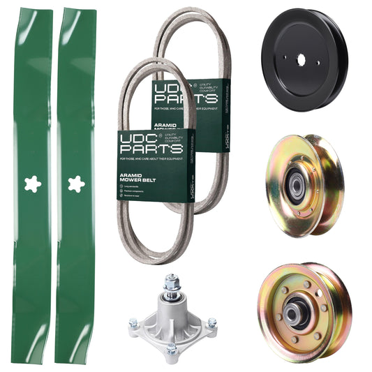 Wholesale Lawn Mower Parts -  UDC Parts Mower Kit / Belt 140294 + Belt 174368 + Pulley 127783 + Pulley 129861 + Pulley 173437 + Spindle 532174356 + 2 Pack Blades 134149 / Fits Jonsered LT2122A2