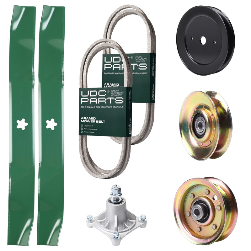 Wholesale Lawn Mower Parts -  UDC Parts Mower Kit / Belt 140294 + Belt 174368 + Pulley 127783 + Pulley 129861 + Pulley 173437 + Spindle 532174356 + 2 Pack Blades 134149 / Fits Jonsered LT2122A2