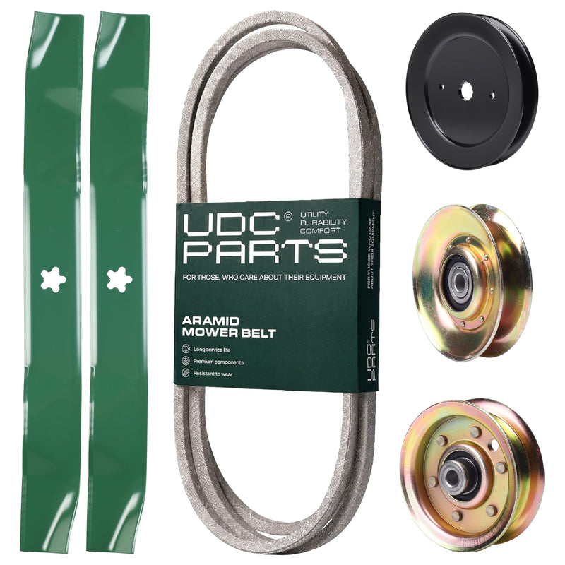 Products -  UDC Parts Mower Kit / Belt 144959 + Pulley 127783 + Pulley 129861 + Pulley 173437 + 2 Pack Blades 134149 / Fits Poulan Pro BB18542LT BB185H42LT BB185H42YT BB24H42YT CN1842STA CO1842STA CO18H42STA