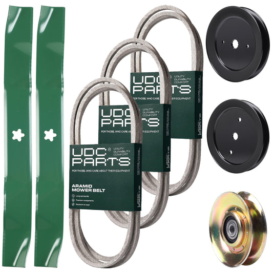 Products -  UDC Parts Mower Kit / Belt 140294 + Belt 144959 + Belt 174883 + Pulley 127783 + Pulley 129861 + Pulley 195945 + 2 Pack Blades 134149 / Fits Husqvarna YTH1842