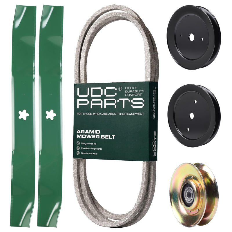  UDC Parts Mower Kit / Belt 197253 + Pulley 127783 + Pulley 129861 + Pulley 195945 + 2 Pack Blades 134149 / Fits Poulan Pro PB19542LT PK20H42YT