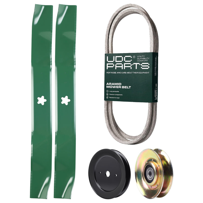  UDC Parts Mower Kit / Belt 197253 + Pulley 127783 + Pulley 129861 + 2 Pack Blades 134149 / Fits Poulan Pro PB19542LT PK20H42YT