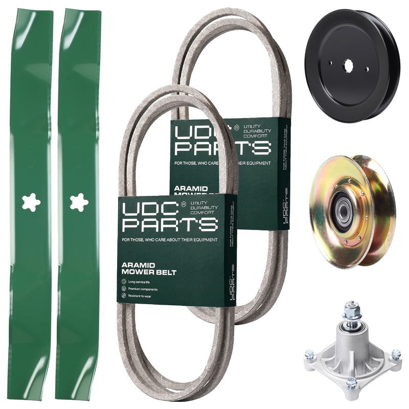 Products -  UDC Parts Mower Kit / Belt 174368 + Belt 180808 + Pulley 127783 + Pulley 129861 + Spindle 532174356 + 2 Pack Blades 134149 / Fits Jonsered LT2122A2