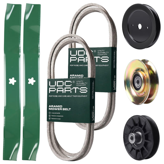 Bulk Lawn Mower Pulleys -  UDC Parts Mower Kit / Belt 532194346 + Belt 138255 + Belt 197253 + Pulley 127783 + Pulley 129861 + Pulley 532194326 + 2 Pack Blades 134149 / Fits Husqvarna LT152