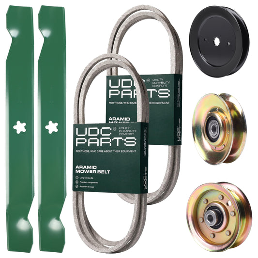 Wholesale Lawn Mower Parts -  UDC Parts Mower Kit / Belt 138255 + Belt 144959 + Pulley 127783 + Pulley 129861 + Pulley 173437 + 2 Pack Blades 138497 / Fits Poulan PXT12538