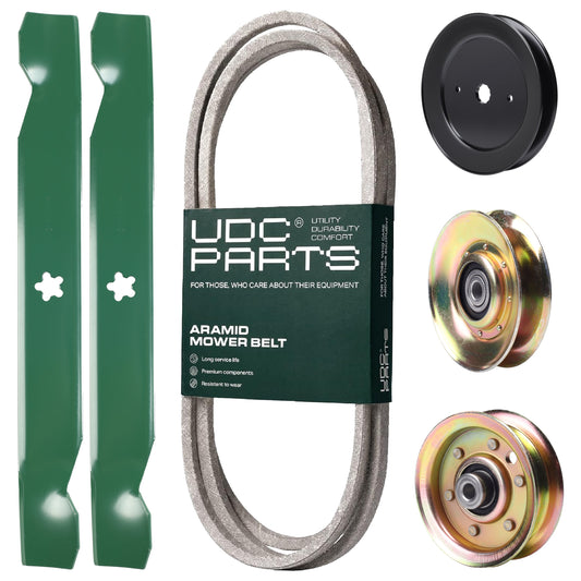 Products -  UDC Parts Mower Kit / Belt 140294 + Pulley 127783 + Pulley 129861 + Pulley 173437 + 2 Pack Blades 138497 / Fits Jonsered LT2115 LT2115A