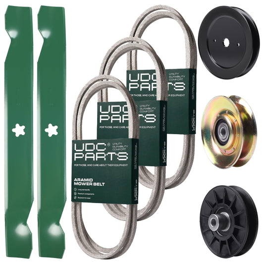 Bulk Lawn Mower Pulleys -  UDC Parts Mower Kit / Belt 532194346 + Belt 138255 + Belt 197253 + Pulley 127783 + Pulley 129861 + Pulley 532194326 + 2 Pack Blades 138497 / Fits Husqvarna LT152