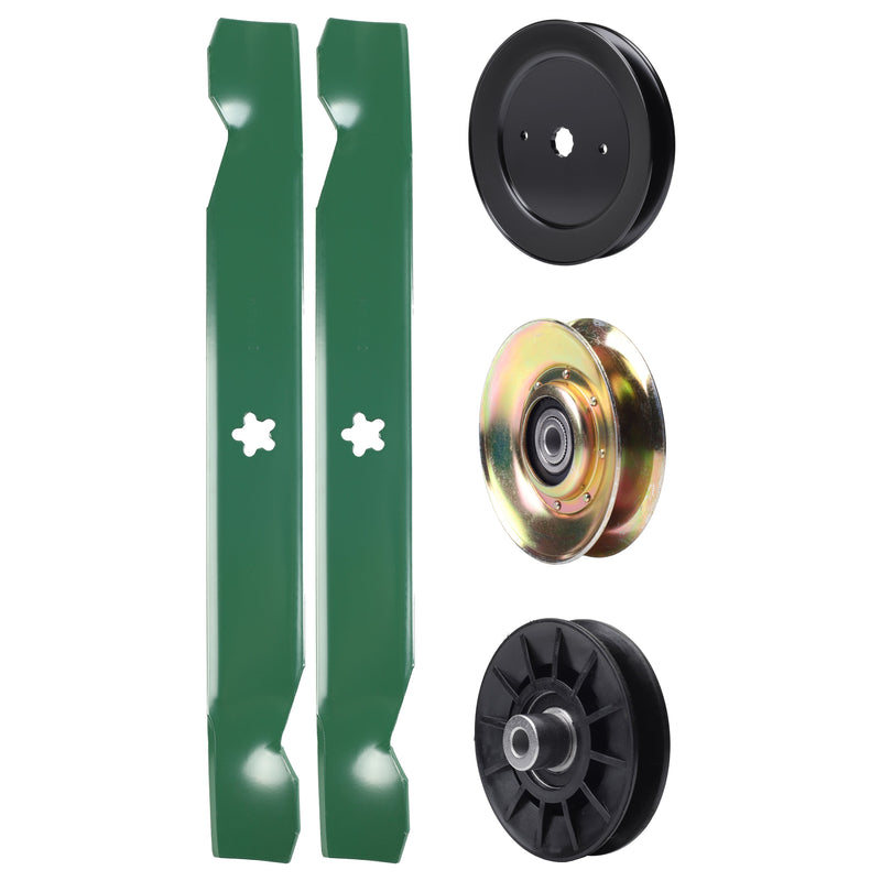  UDC Parts Mower Kit / Pulley 127783 + Pulley 129861 + Pulley 532194326 + 2 Pack Blades 138497 / Fits Husqvarna LT152