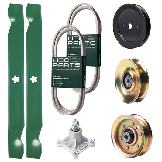 Bulk Lawn Mower Pulleys -  UDC Parts Mower Kit / Belt 140294 + Belt 180808 + Pulley 127783 + Pulley 129861 + Pulley 173437 + Spindle 532174356 + 2 Pack Blades 138971 / Fits Jonsered LT2122A2