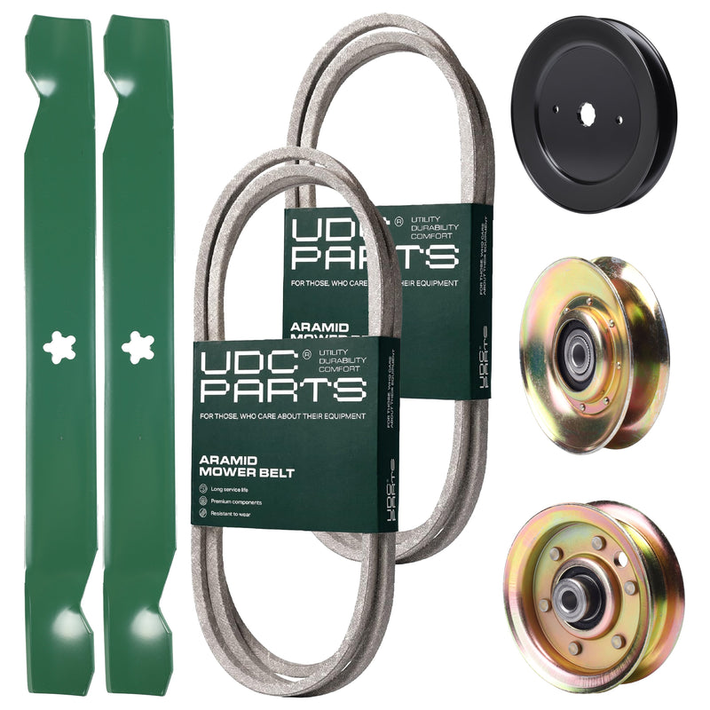 Products -  UDC Parts Mower Kit / Belt 140294 + Belt 144200 + Pulley 127783 + Pulley 129861 + Pulley 173437 + 2 Pack Blades 138971 / Fits Husqvarna LTH120 LTH130 YTH170