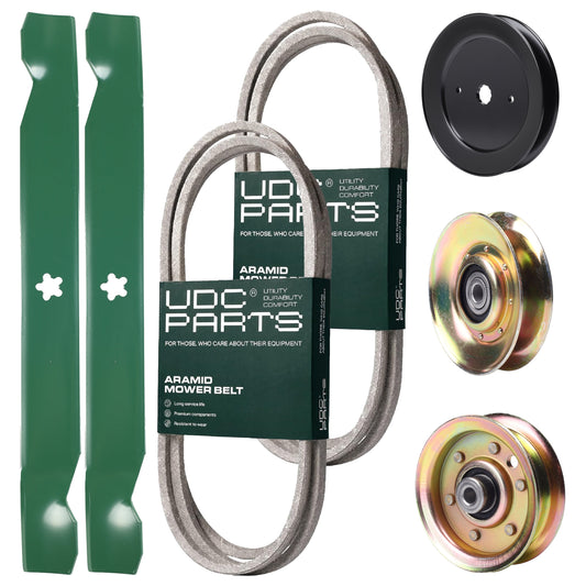 Wholesale Lawn Mower Parts -  UDC Parts Mower Kit / Belt 144959 + Belt 174883 + Pulley 127783 + Pulley 129861 + Pulley 173437 + 2 Pack Blades 138971 / Fits Jonsered LT16A LT18A
