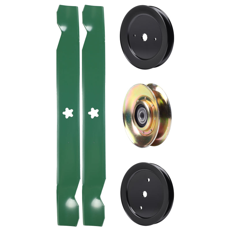  UDC Parts Mower Kit / Pulley 127783 + Pulley 129861 + Pulley 195945 + 2 Pack Blades 138971 / Fits Poulan Pro PB19542LT PK20H42YT