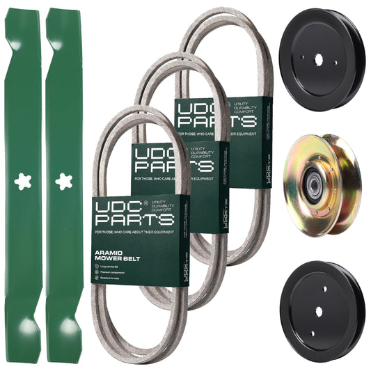 Products -  UDC Parts Mower Kit / Belt 140294 + Belt 144959 + Belt 174883 + Pulley 127783 + Pulley 129861 + Pulley 195945 + 2 Pack Blades 138971 / Fits Husqvarna YTH1842