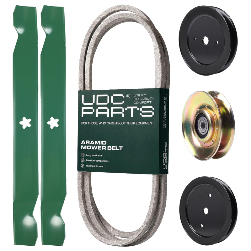 Products -  UDC Parts Mower Kit / Belt 174883 + Pulley 127783 + Pulley 129861 + Pulley 195945 + 2 Pack Blades 138971 / Fits Husqvarna YTH1842