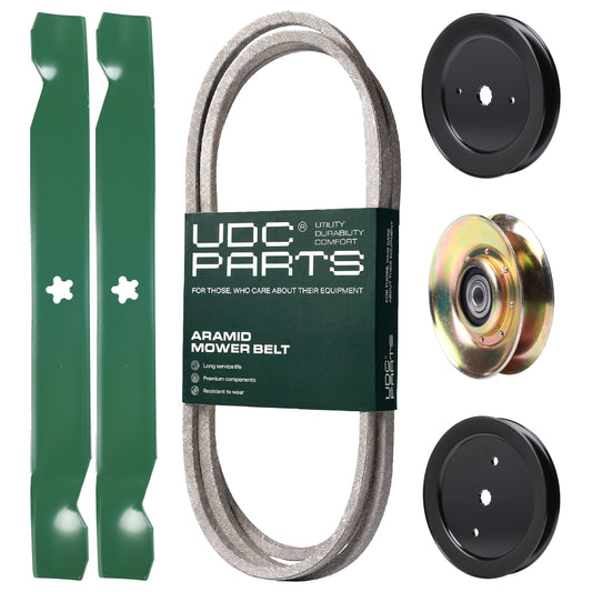 Products -  UDC Parts Mower Kit / Belt 144959 + Pulley 127783 + Pulley 129861 + Pulley 195945 + 2 Pack Blades 138971 / Fits Poulan Pro PB19542LT PK20H42YT