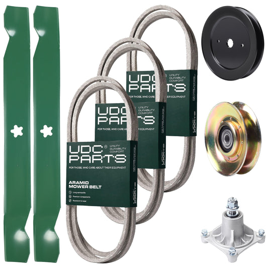 Products -  UDC Parts Mower Kit / Belt 140294 + Belt 144959 + Belt 174883 + Pulley 127783 + Pulley 129861 + Spindle 532174356 + 2 Pack Blades 138971 / Fits Husqvarna LTH1542
