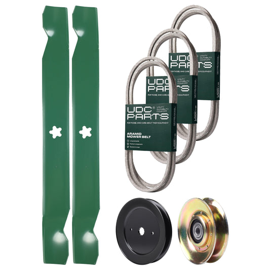 Wholesale Lawn Mower Parts -  UDC Parts Mower Kit / Belt 130969 + Belt 138255 + Belt 144959 + Pulley 127783 + Pulley 129861 + 2 Pack Blades 138971 / Fits Husqvarna YTH180
