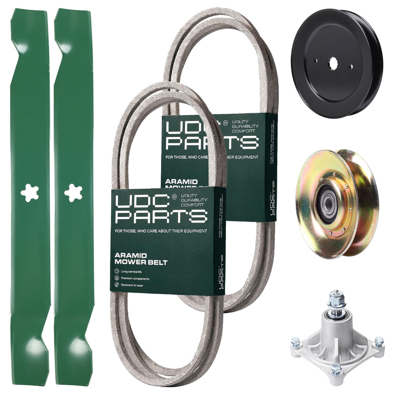 Products -  UDC Parts Mower Kit / Belt 140294 + Belt 180808 + Pulley 127783 + Pulley 129861 + Spindle 532174356 + 2 Pack Blades 138971 / Fits Jonsered LT2122A2