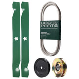  UDC Parts Mower Kit / Belt 197253 + Pulley 127783 + Pulley 129861 + 2 Pack Blades 138971 / Fits Husqvarna LT152 LTH152 YTH2042 YTH2242