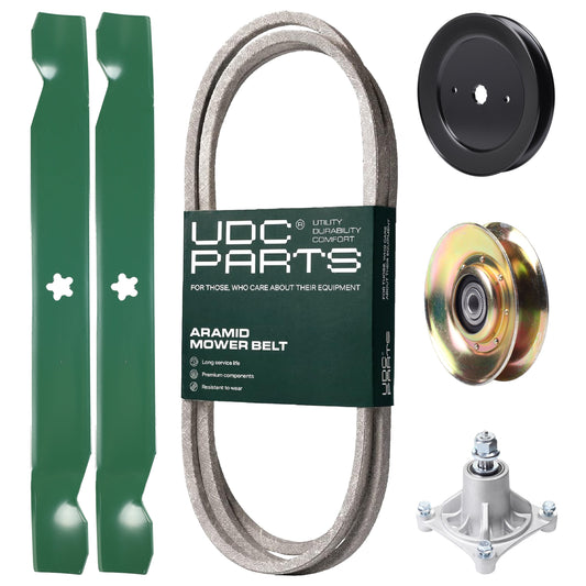 Products -  UDC Parts Mower Kit / Belt 144959 + Pulley 127783 + Pulley 129861 + Spindle 532174356 + 2 Pack Blades 138971 / Fits Husqvarna LTH1542 YTH130
