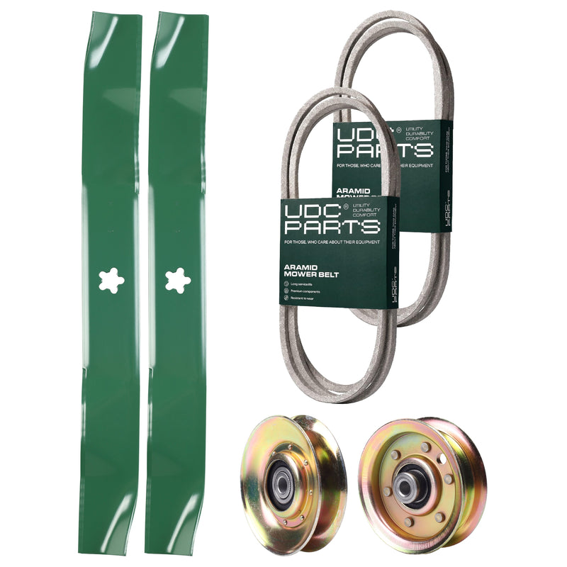  UDC Parts Mower Kit / Belt 144200 + Belt 174883 + Pulley 127783 + Pulley 173437 + 2 Pack Blades 134149 / Fits Husqvarna LTH120 YTH170