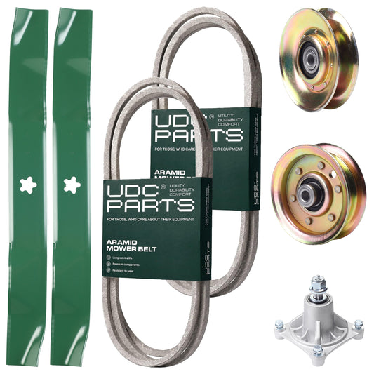 Wholesale Lawn Mower Parts -  UDC Parts Mower Kit / Belt 140294 + Belt 174883 + Pulley 127783 + Pulley 173437 + Spindle 532174356 + 2 Pack Blades 134149 / Fits Husqvarna LTH1542
