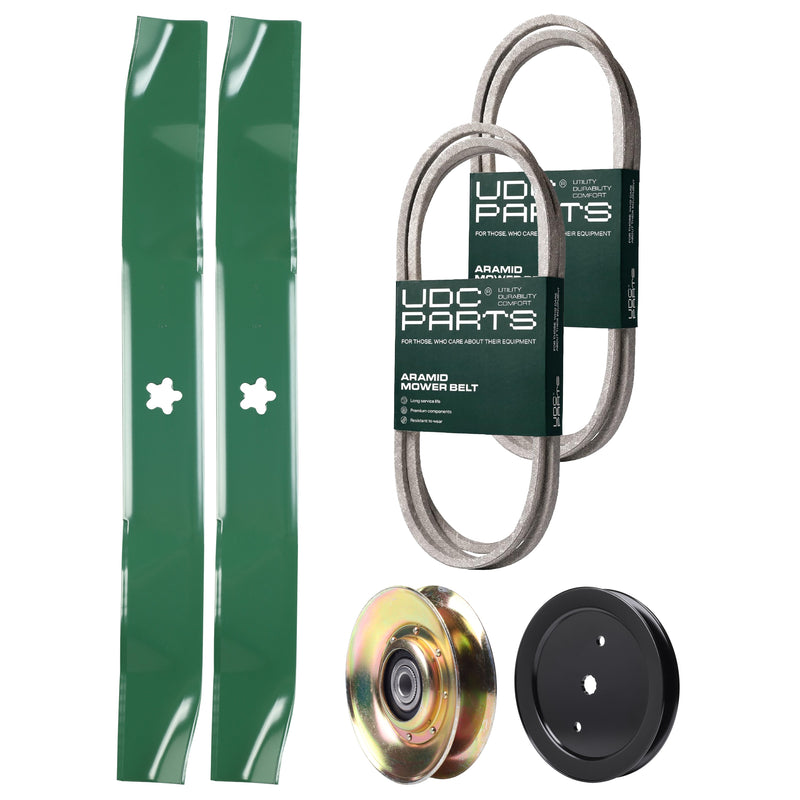 Products -  UDC Parts Mower Kit / Belt 140294 + Belt 144959 + Pulley 127783 + Pulley 195945 + 2 Pack Blades 134149 / Fits Husqvarna YTH1842