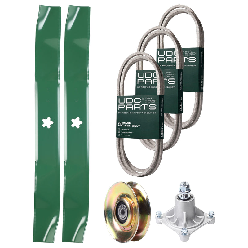 Wholesale Lawn Mower Parts -  UDC Parts Mower Kit / Belt 140294 + Belt 174368 + Belt 180808 + Pulley 127783 + Spindle 532174356 + 2 Pack Blades 134149 / Fits Jonsered LT2122A2