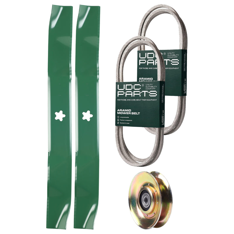  UDC Parts Mower Kit / Belt 130969 + Belt 140294 + Pulley 127783 + 2 Pack Blades 134149 / Fits Husqvarna LTH152 LTH1742 LTH1842 LTH2042 YTH150 YTH150 XP YTH1542 XP YTH180 YTH18542 YTH200 YTH2042