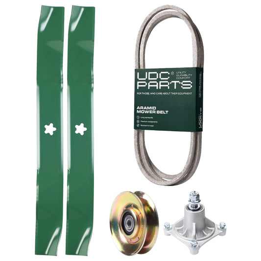 Products -  UDC Parts Mower Kit / Belt 144959 + Pulley 127783 + Spindle 532174356 + 2 Pack Blades 134149 / Fits Husqvarna LTH1542 YTH130