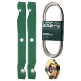  UDC Parts Mower Kit / Belt 140218 + Pulley 127783 + 2 Pack Blades 138497 / Fits Husqvarna LTH151