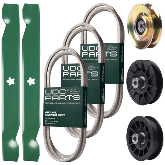 Products -  UDC Parts Mower Kit / Belt 130969 + Belt 140218 + Belt 140294 + Pulley 127783 + Pulley 532194326 + Pulley 532194327 + 2 Pack Blades 138497 / Fits Husqvarna LTH151