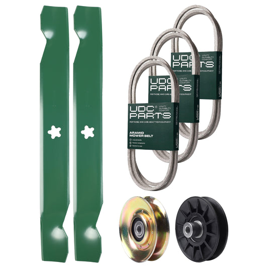 Wholesale Lawn Mower Parts -  UDC Parts Mower Kit / Belt 138255 + Belt 194346 + Belt 140294 + Pulley 127783 + Pulley 532194326 + 2 Pack Blades 138497 / Fits Husqvarna LTH151