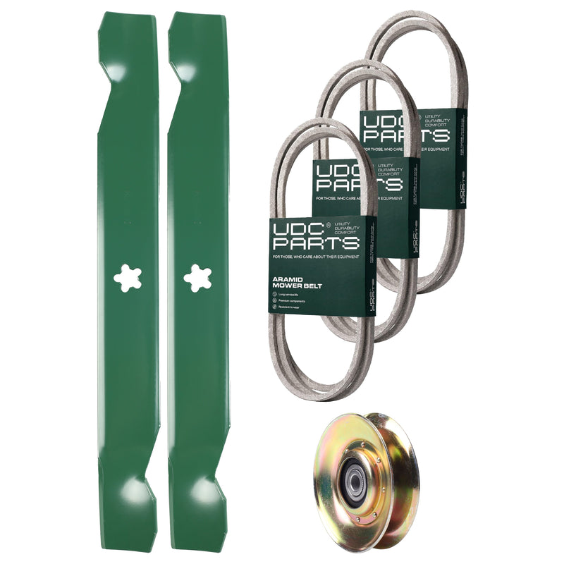 Products -  UDC Parts Mower Kit / Belt 130969 + Belt 140218 + Belt 194346 + Pulley 127783 + 2 Pack Blades 138497 / Fits Husqvarna LTH151