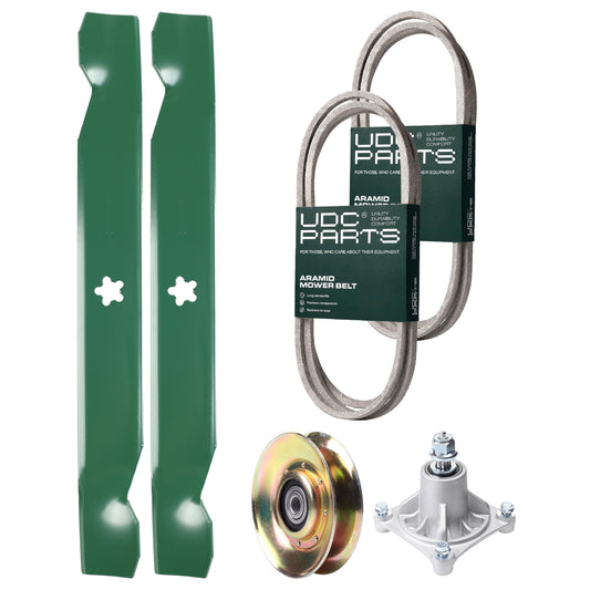 Products -  UDC Parts Mower Kit / Belt 138255 + Belt 194346 + Pulley 127783 + Spindle 532174356 + 2 Pack Blades 138497 / Fits Husqvarna LT1597