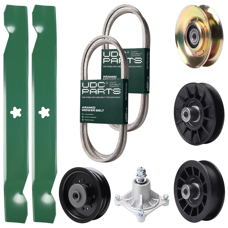 Bulk Lawn Mower Pulleys -  UDC Parts Mower Kit / Belt 138255 + Belt 194346 + Pulley 127783 + Pulley 532194326 + Pulley 532194327 + Pulley 532196104 + Spindle 532174356 + 2 Pack Blades 138497 / Fits Husqvarna LT1597