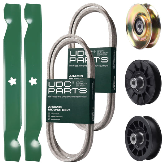 Wholesale Lawn Mower Parts -  UDC Parts Mower Kit / Belt 138255 + Belt 140294 + Pulley 127783 + Pulley 532194326 + Pulley 532194327 + 2 Pack Blades 138497 / Fits Husqvarna LTH151