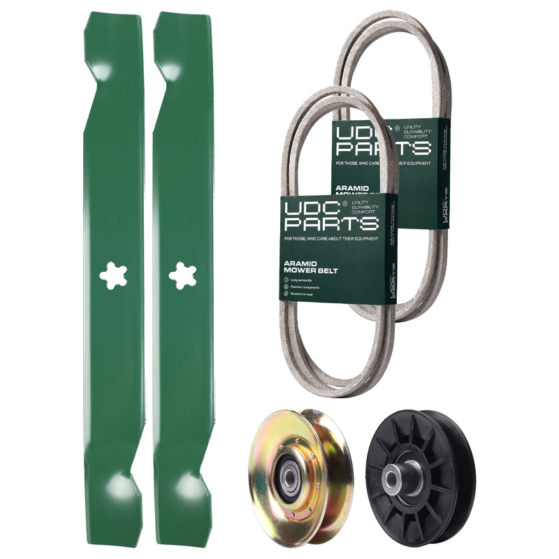  UDC Parts Mower Kit / Belt 532194346 + Belt 138255 + Pulley 127783 + Pulley 532194326 + 2 Pack Blades 138497 / Fits Husqvarna LT152