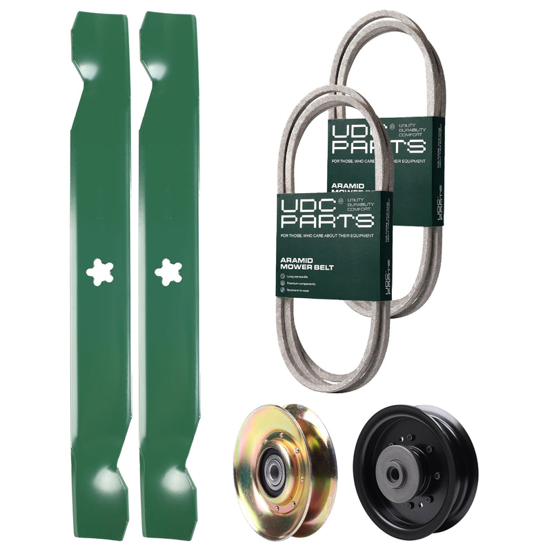 Products -  UDC Parts Mower Kit / Belt 138255 + Belt 194346 + Pulley 127783 + Pulley 532196104 + 2 Pack Blades 138497 / Fits Husqvarna LT1597
