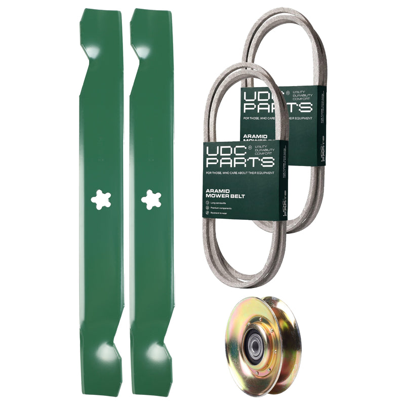  UDC Parts Mower Kit / Belt 130969 + Belt 140218 + Pulley 127783 + 2 Pack Blades 138497 / Fits Husqvarna LTH151