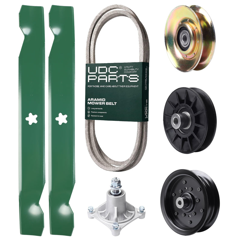Wholesale Lawn Mower Parts -  UDC Parts Mower Kit / Belt 138255 + Pulley 127783 + Pulley 532194326 + Pulley 532196104 + Spindle 532174356 + 2 Pack Blades 138497 / Fits Husqvarna LT1597