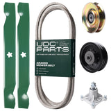 Products -  UDC Parts Mower Kit / Belt 194346 + Pulley 127783 + Pulley 532196104 + Spindle 532174356 + 2 Pack Blades 138497 / Fits Husqvarna LT1597