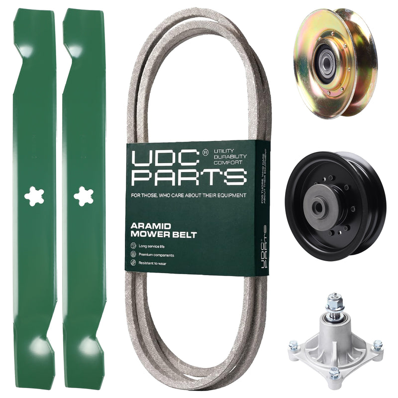 Products -  UDC Parts Mower Kit / Belt 138255 + Pulley 127783 + Pulley 532196104 + Spindle 532174356 + 2 Pack Blades 138497 / Fits Husqvarna LT1597