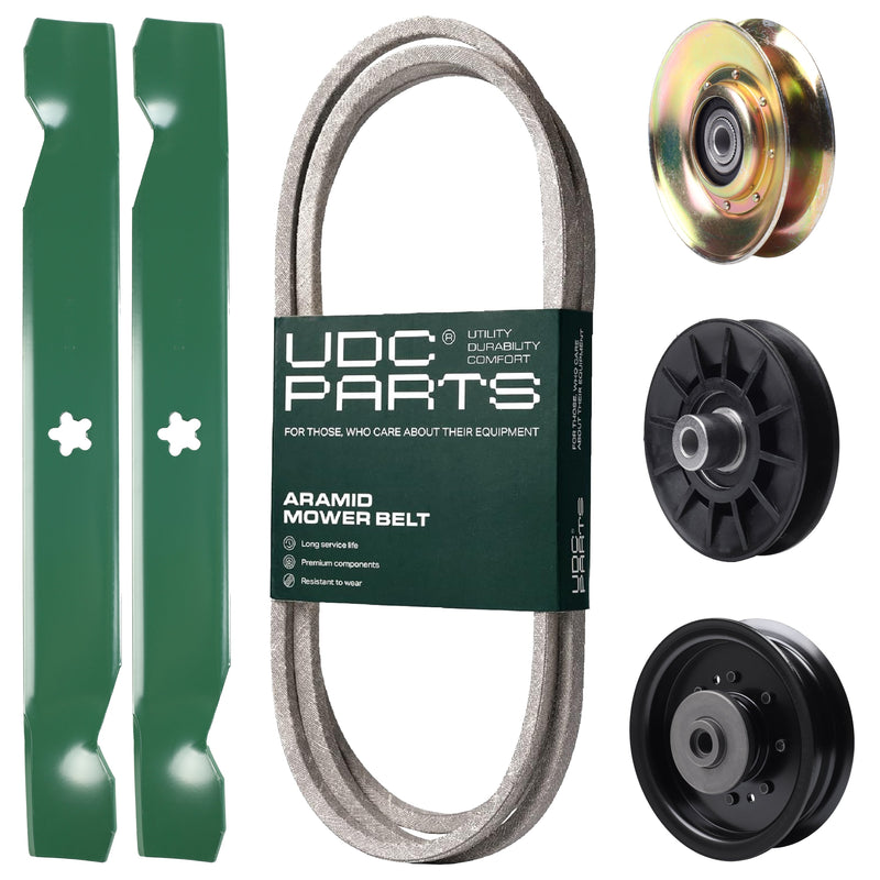 Products -  UDC Parts Mower Kit / Belt 194346 + Pulley 127783 + Pulley 532194326 + Pulley 532196104 + 2 Pack Blades 138497 / Fits Husqvarna LT1597