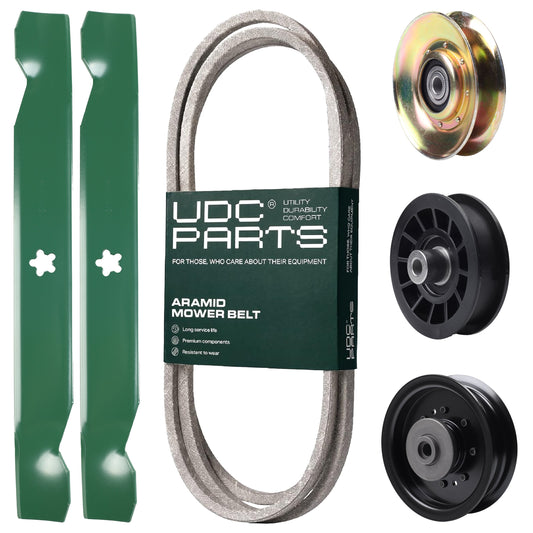 Products -  UDC Parts Mower Kit / Belt 138255 + Pulley 127783 + Pulley 532194327 + Pulley 532196104 + 2 Pack Blades 138497 / Fits Husqvarna LT1597