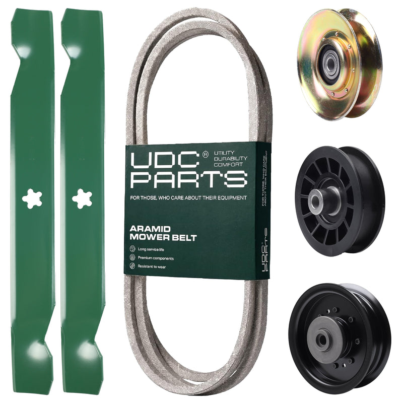  UDC Parts Mower Kit / Belt 194346 + Pulley 127783 + Pulley 532194327 + Pulley 532196104 + 2 Pack Blades 138497 / Fits Husqvarna LT1597