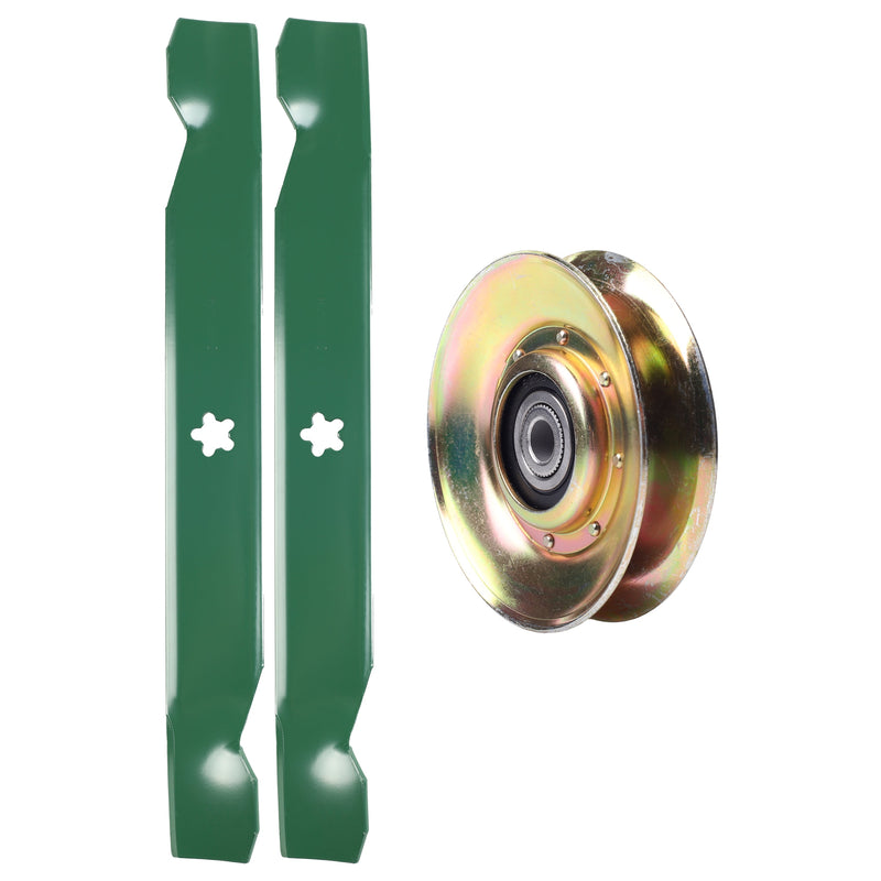  UDC Parts Mower Kit / Pulley 127783 + 2 Pack Blades 138497 / Fits Quality Farm & Country Q12538A Q12538B Q12538C